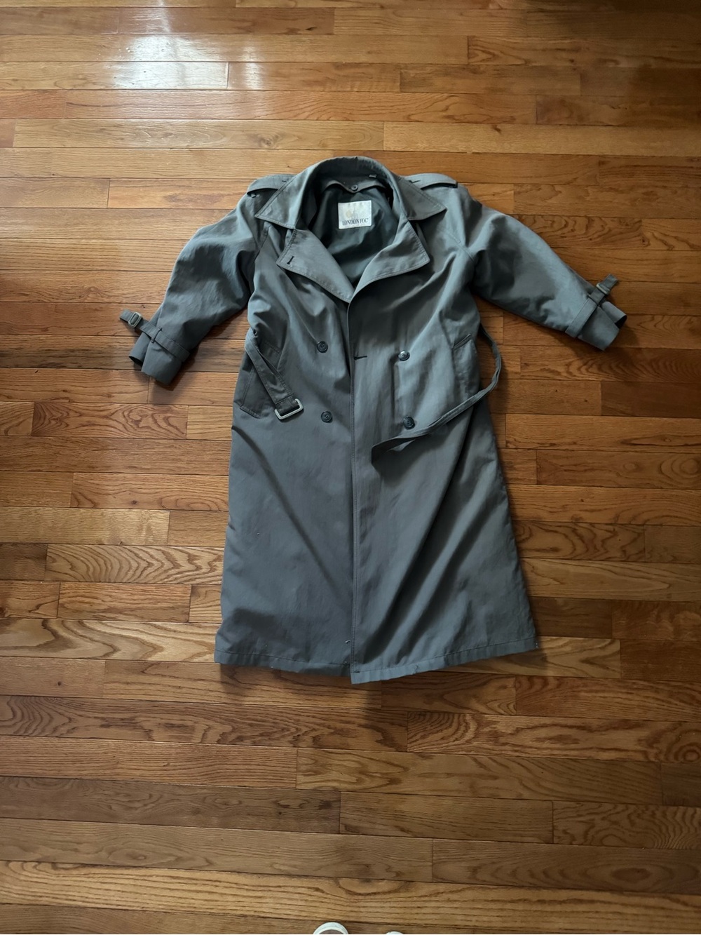 Vintage London Fog Made In USA Gray Belted Trench Coat Long Rain Coat 42R